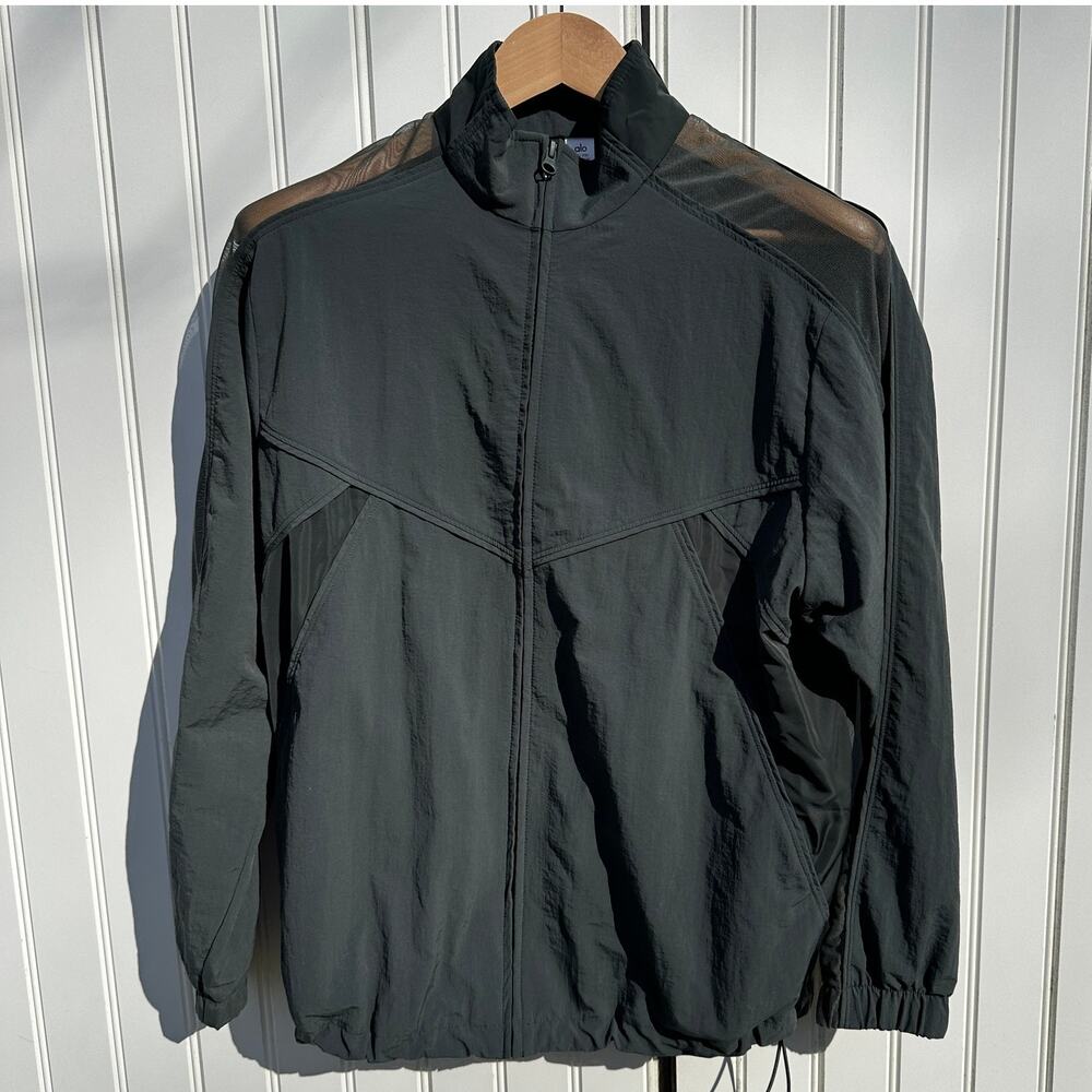 Alo Yoga Origin Full-Zip Track Jacket Size XXS Charcoal Green Windbreaker $198 - Picture 2 of 16